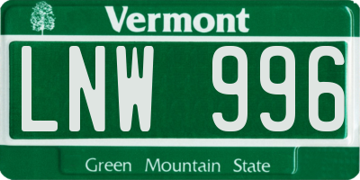 VT license plate LNW996