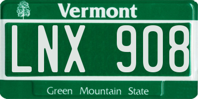 VT license plate LNX908