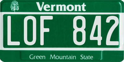 VT license plate LOF842