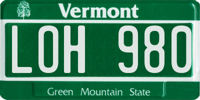 VT license plate LOH980