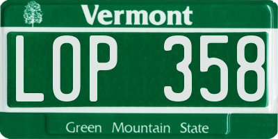 VT license plate LOP358
