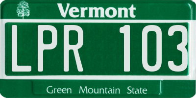 VT license plate LPR103
