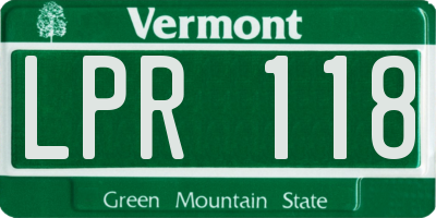 VT license plate LPR118