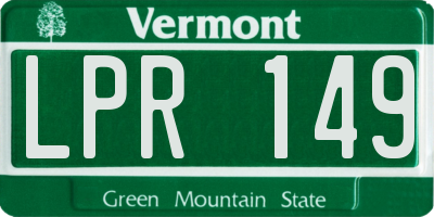 VT license plate LPR149