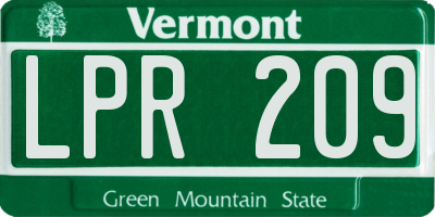 VT license plate LPR209