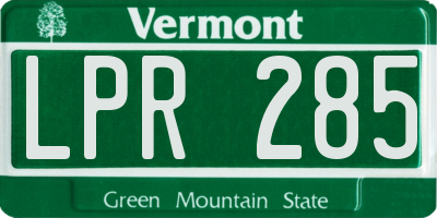 VT license plate LPR285