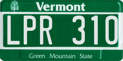 VT license plate LPR310