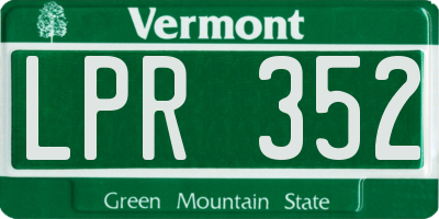 VT license plate LPR352