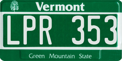 VT license plate LPR353