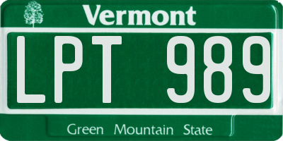 VT license plate LPT989