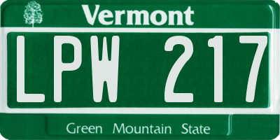 VT license plate LPW217