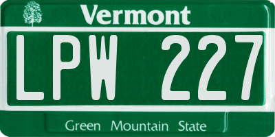 VT license plate LPW227
