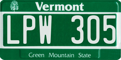 VT license plate LPW305