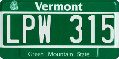 VT license plate LPW315