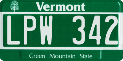 VT license plate LPW342