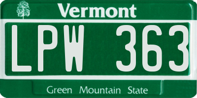 VT license plate LPW363