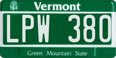 VT license plate LPW380