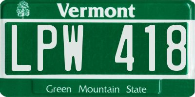 VT license plate LPW418