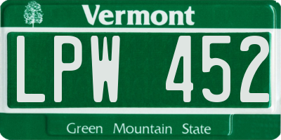 VT license plate LPW452