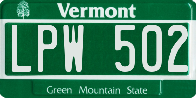 VT license plate LPW502