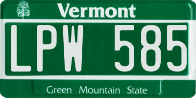 VT license plate LPW585