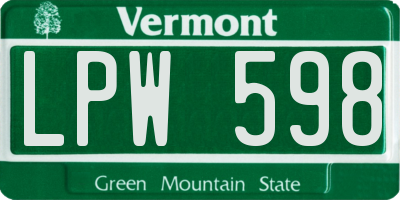 VT license plate LPW598