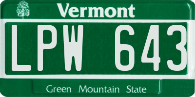 VT license plate LPW643