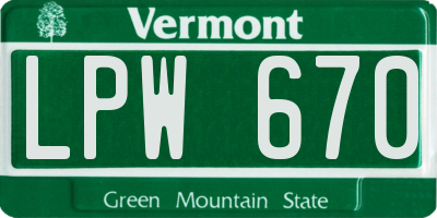 VT license plate LPW670