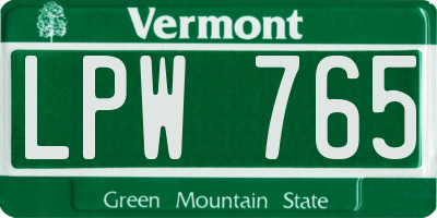 VT license plate LPW765