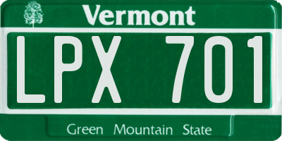 VT license plate LPX701
