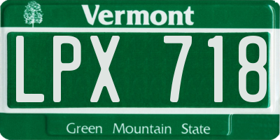 VT license plate LPX718