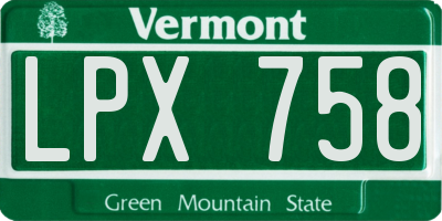 VT license plate LPX758