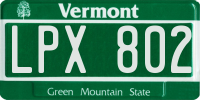 VT license plate LPX802
