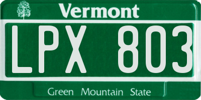 VT license plate LPX803