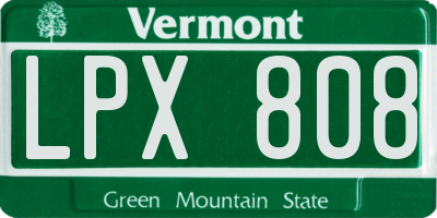VT license plate LPX808