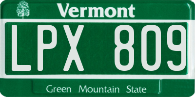 VT license plate LPX809