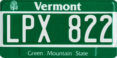VT license plate LPX822