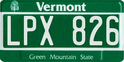 VT license plate LPX826