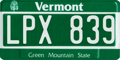 VT license plate LPX839