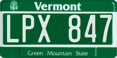 VT license plate LPX847