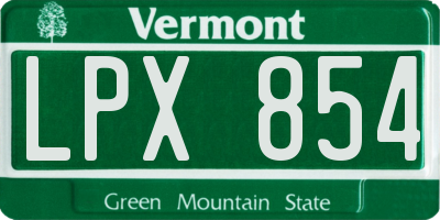 VT license plate LPX854