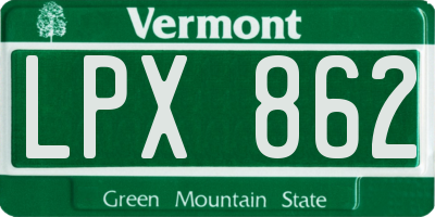 VT license plate LPX862