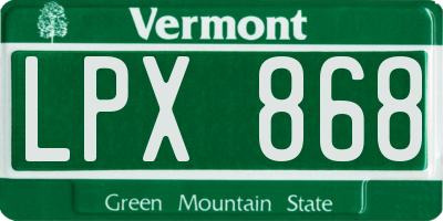 VT license plate LPX868