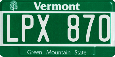 VT license plate LPX870