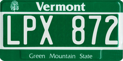 VT license plate LPX872
