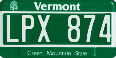 VT license plate LPX874