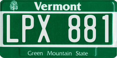 VT license plate LPX881