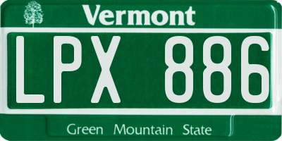 VT license plate LPX886