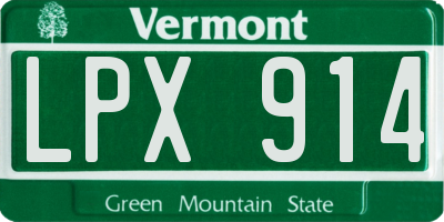 VT license plate LPX914