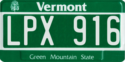 VT license plate LPX916